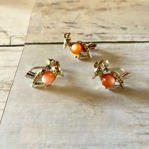 Vintage Pink Jelly Belly Dodo Bird Earrings and Pin